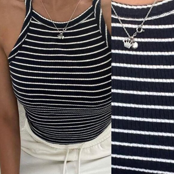 Abercrombie & Fitch - Racerback Cropped Tank Top | XS | Navy & White Stripe - Picture 1 of 4